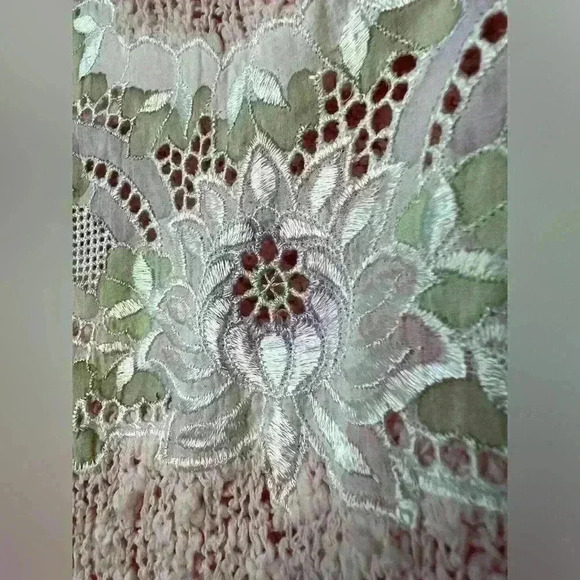 Vintage Paris Sports Club Prep Light Pink Knit Floral Embroidered Sweater Small - Picture 7 of 11